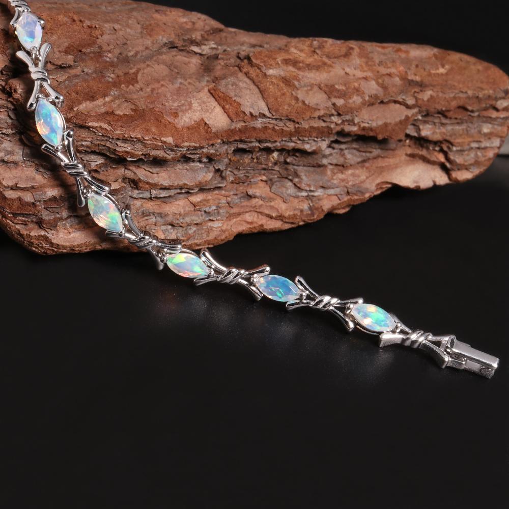 Cross Design Color Rich Natural Opal Gem Bracelet Beautiful and Elegant S925 Silver Ladies and Girls Daily Wear Fine Jewelry