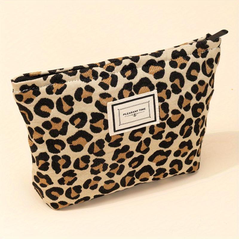 Leopard Print Zippered Makeup Bag Y2K Aesthetic Large Capacity Makeup Bag Toiletry Bag Purse Makeup Bag Makeup Pouch Skincare Bag Toiletry Bag Packing