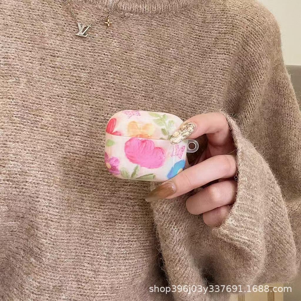 Retro oil painting flower for AirPods 1 earphone protective case 1pro second and third generation Apple wireless bluetooth