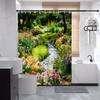 Lush Garden Stream Shower Curtain - Tranquil Nature Scene with Colorful Flowers, Polyester Woven,Machine Washable,Bathroom Decor