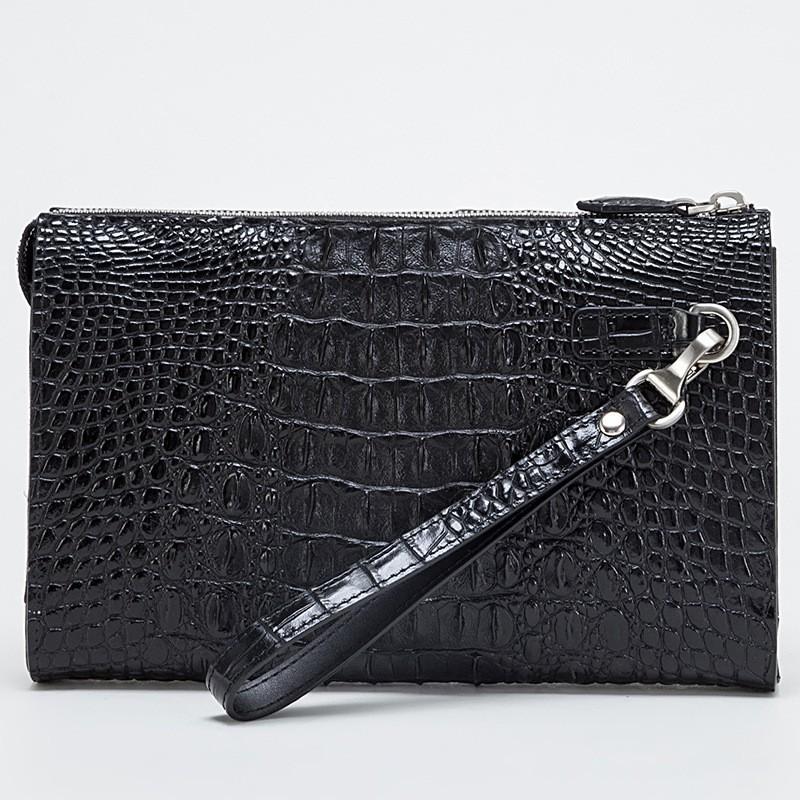 Handbag Large Clip Bag Men s Zipper Trendy Embossed Crocodile Pattern Capacity High-end 25x6x16 чёрный