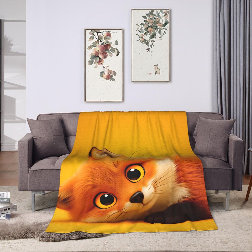 Cute Fox Flannel Blanket Girl  Soft Throw Blanket Winter Bedroom Bedspread Sofa Bed Cover