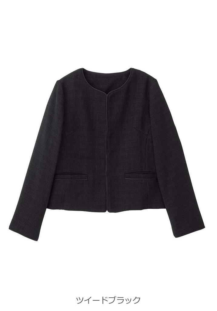 Maternity Collarless Jacket Suit for Shrine Formal Size Tweed Black [ANGELIEBE] Visits, Occasions, Graduation/Entrance Ceremonies, Commuting, M,