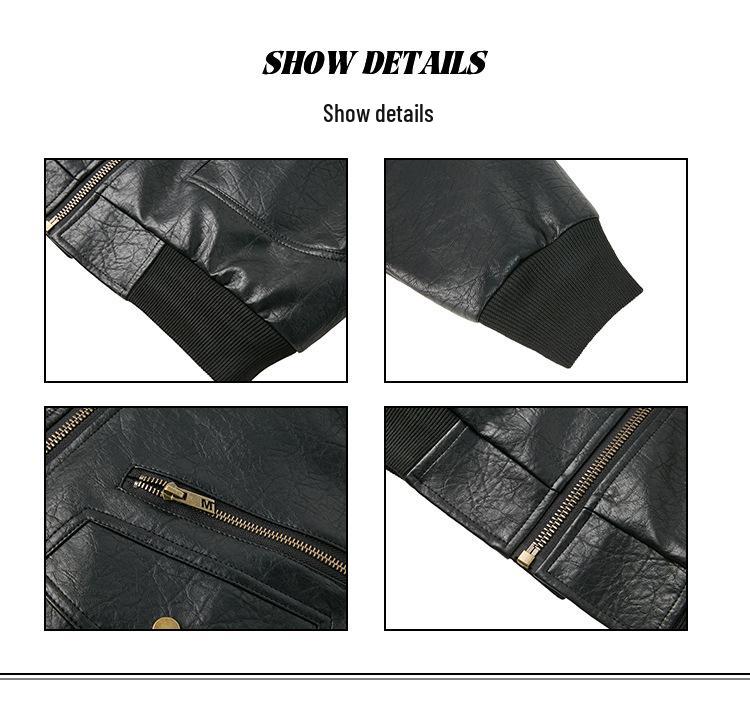 Men's Retro Litchi Pattern PU Leather Winter Motorcycle Jacket