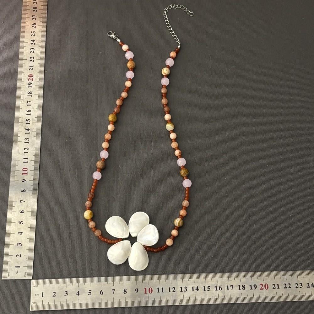 Boho Shell Flower Necklace Ocean Style Ocean Style Neck Chain Stone Pendant Necklace  Summer