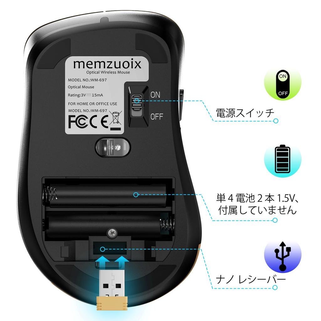 Memzuoix Gold Wireless Mouse for and 1400DPI USB and 2.4G 5-Button Laptops, PCs, Desktops! High-Precision, Receiver, Portable, Battery-Powered,