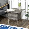 Rattan Side Table, Outdoor Coffee Table with Plastic Board Under the Full Woven Table Top for Patio, Garden, Balcony, Mixed Grey