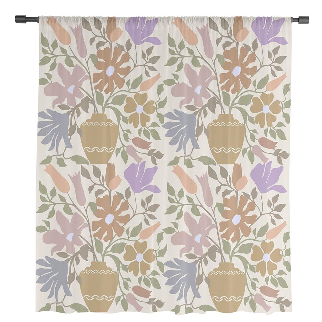 Flowers Foliage Sheer Curtains For Living Room Bedroom Kids Room Tulle Window Treatment Drapes