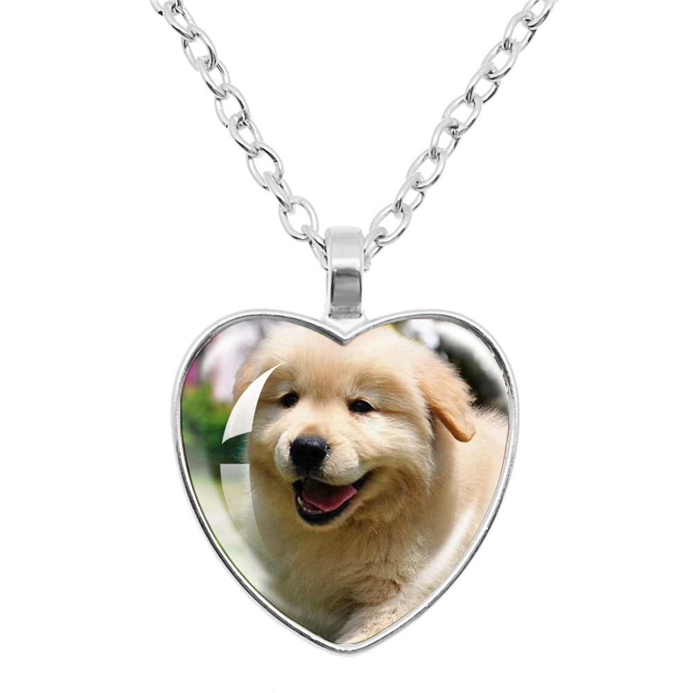 

Cute Pet Dog Necklace Love Pet Photo Dog Necklace Heart Shape Glass Cabochon Pendant Gifts Charms Jewelry