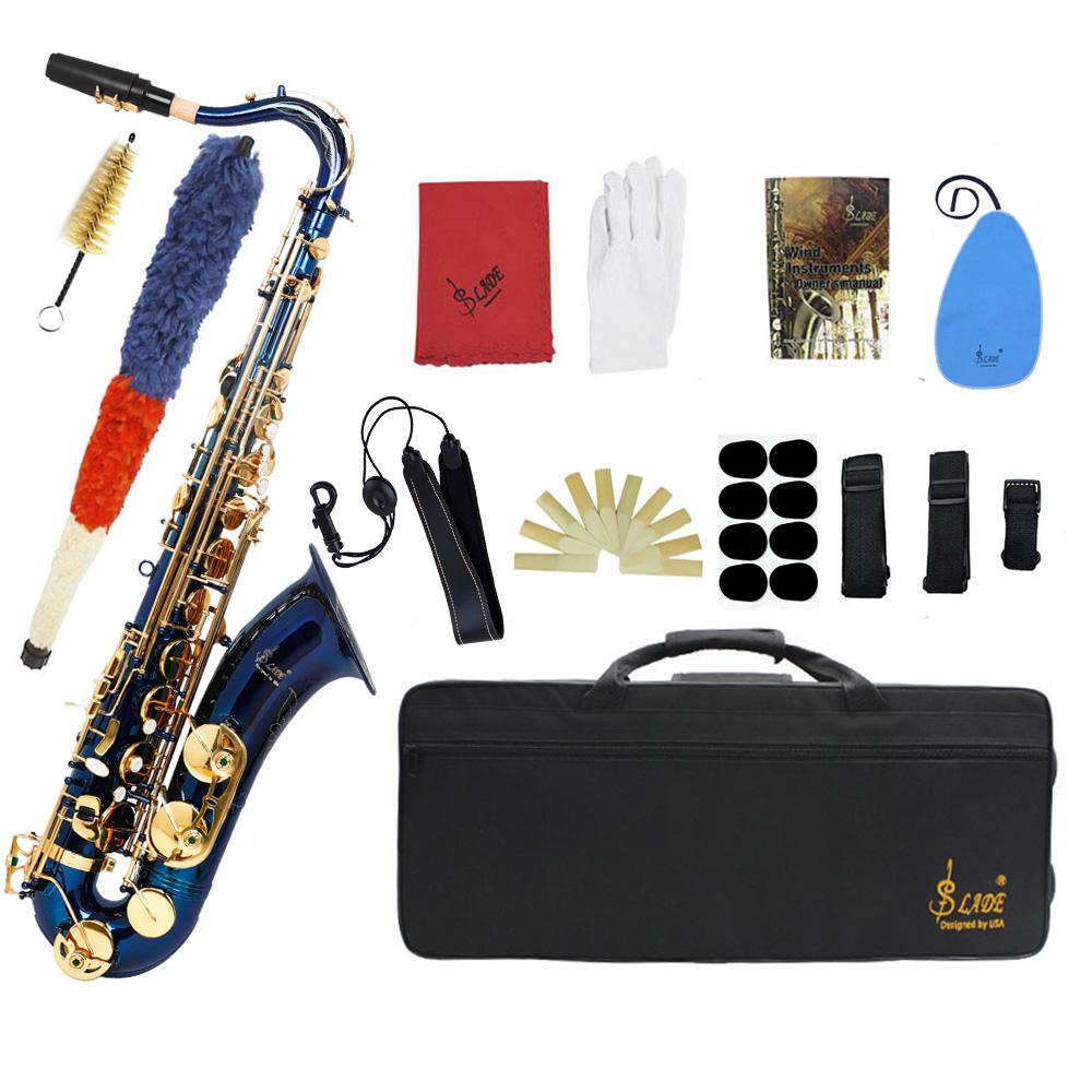 SLADE Bb B Flat Tenor Saxophone Brass Body Sax Professional Woodwind Instrument with Saxfone Case Reeds Gloves Accessories Set