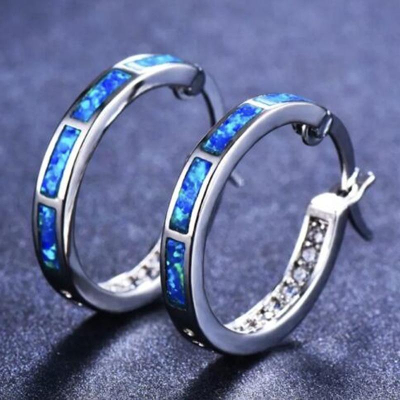 Classic Round Circle Hoop Earrings for Women Rose Gold Color Birthstone Imitation Opal Earrings Engagement Wedding Gift