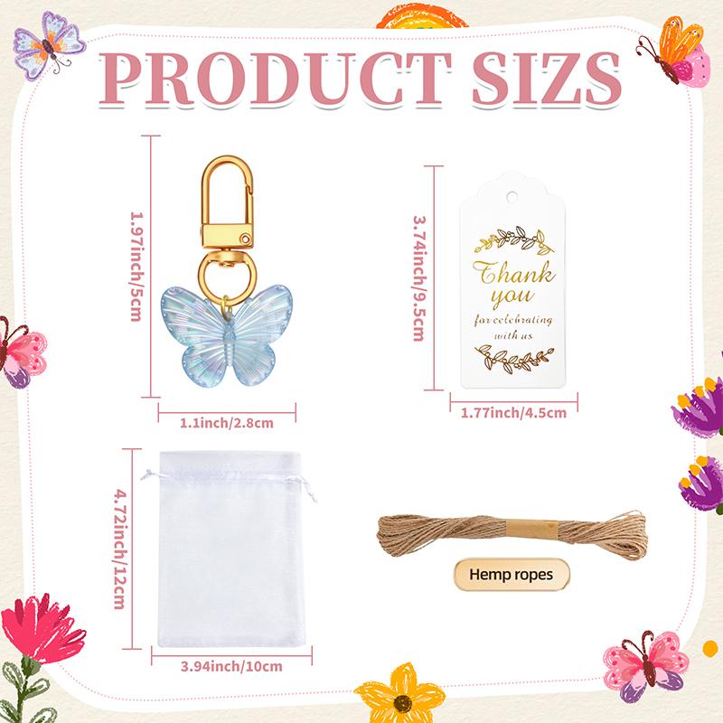 10 Sets Butterfly Party Favors Keychain With Thank You Kraft Tags For Girls Theme Birthday Party Baby Shower Goodie Bag