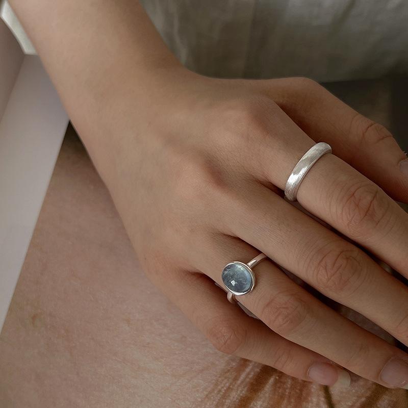 Verstellbare Größe Art Deco Geometrischer Ring Vintage Stil Glänzender Mondsteinring Damen Ins Einfach Kalter Wind Fingerring Nischen Design Zeigefingerring