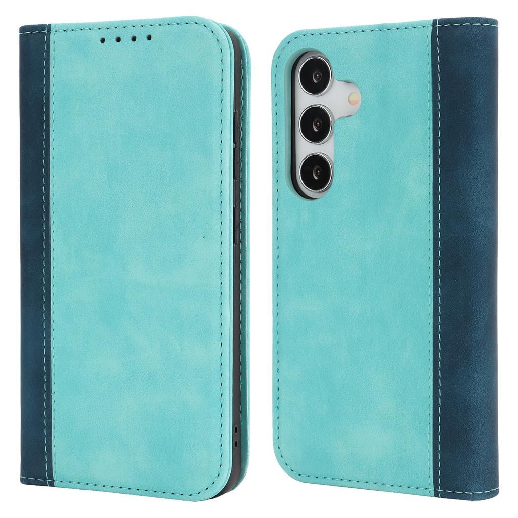 For Samsung Galaxy S25 Case Calf Texture 3 Card Slots Color Splicing Leather Phone Cover