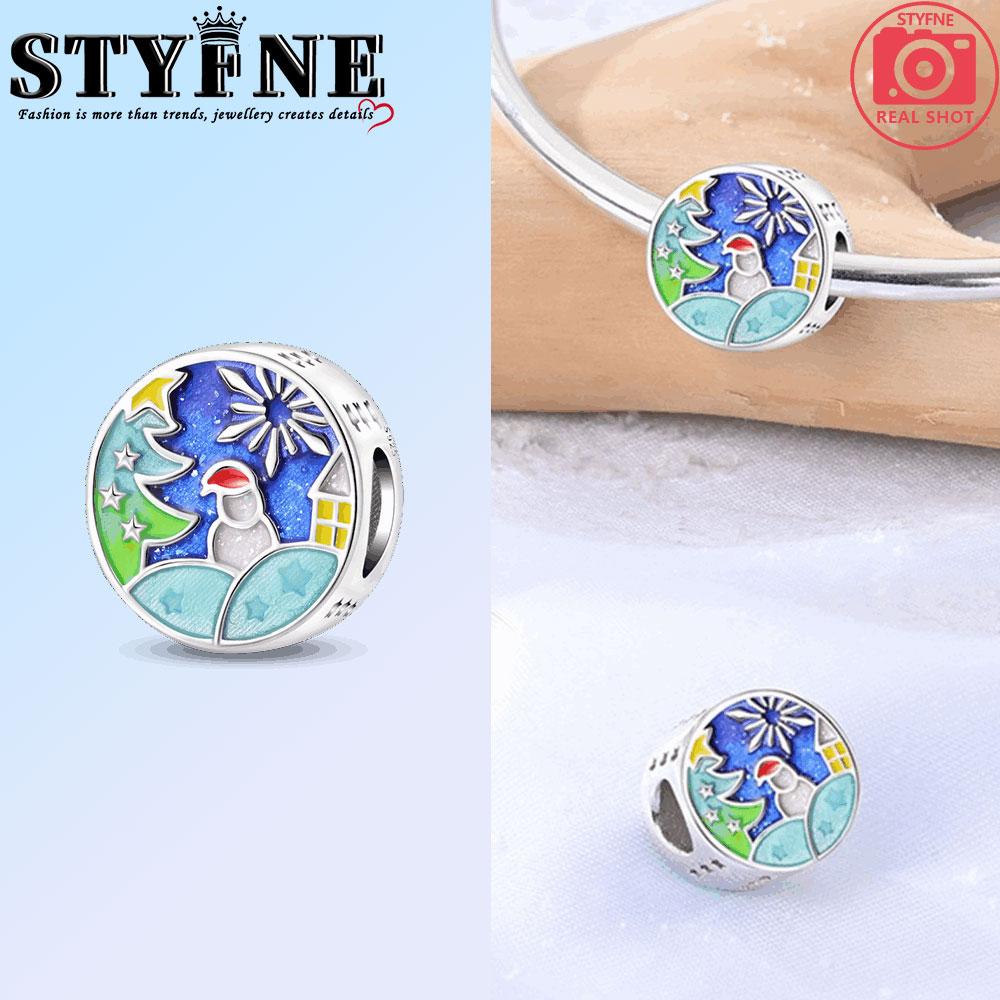 Charms Perles Flocon de Neige Bleu Cuivre Hiver Noël Ruban Convient Bracelet Original Collier Bijoux Fins Femmes Cadeaux Bricolage