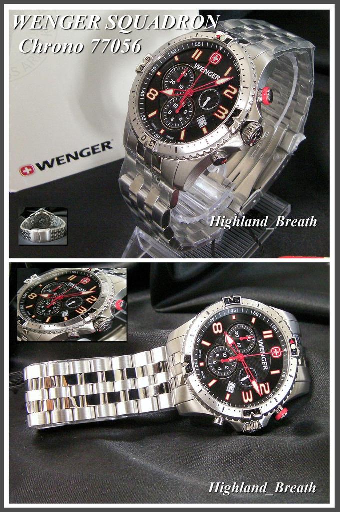 WENGER Squadron Chrono Watch 77056 Sapphire Glass Steel Bracelet Unidirectional Bezel 100m Water Resistant Pilot Chronograph