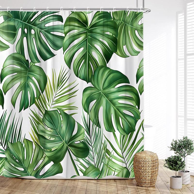 Tropical Hummingbirds Shower Curtains Green Gold Palm Monstera Leaves Flowers Bath Curtain Polyester Fabric Home Bathroom Decor