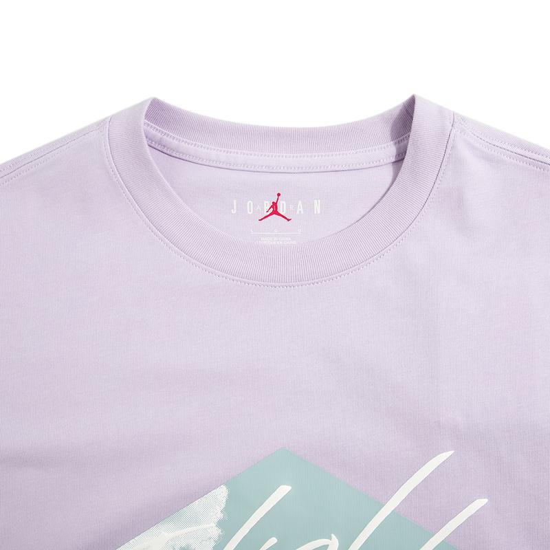 Jordan Essentials Alphanumeric Logo Geometric Print Crew Neck Short Sleeve T-Shirt Men Tops Light-Purple DO8897-530