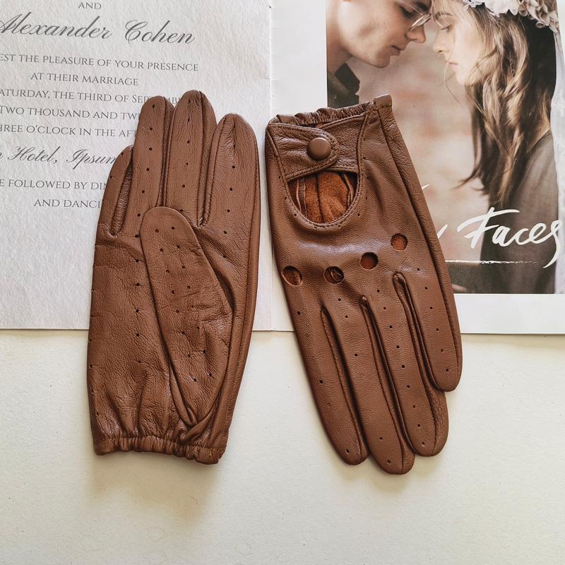 Women's Sheepskin Driver Gloves Thin Breathable Unlined Colored Leather Gloves Summer