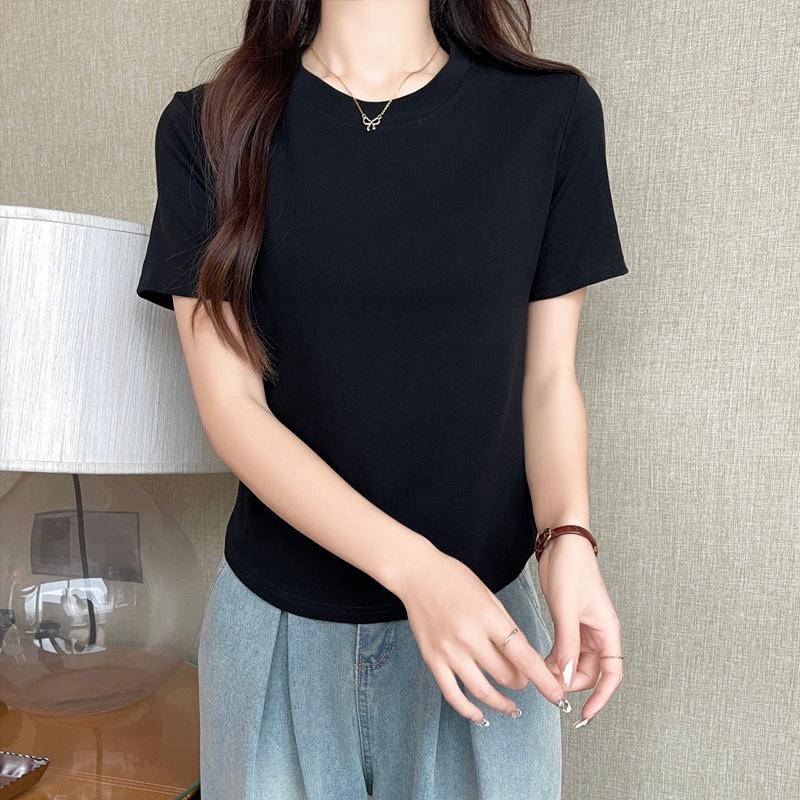 Women's Slim-Fit Pure Cotton U-Neck T-Shirt - Short Sleeve, Versatile Summer Outerwear