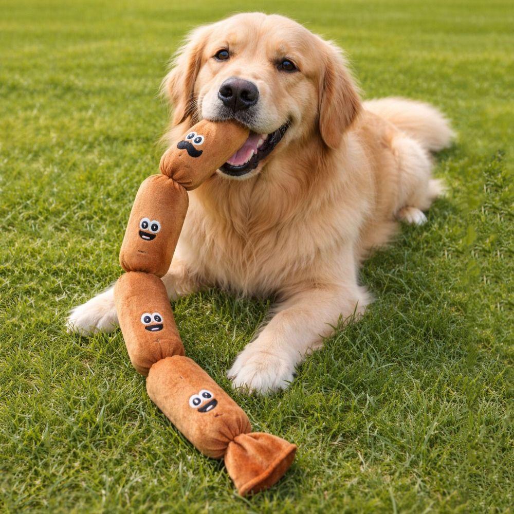 Funny Cartoon Plush Sausage Sound Toy Bite-resistant Creative Pet Chew Plush Toy Soft Cleaning Tooth Squeaky Dog Toy Gift