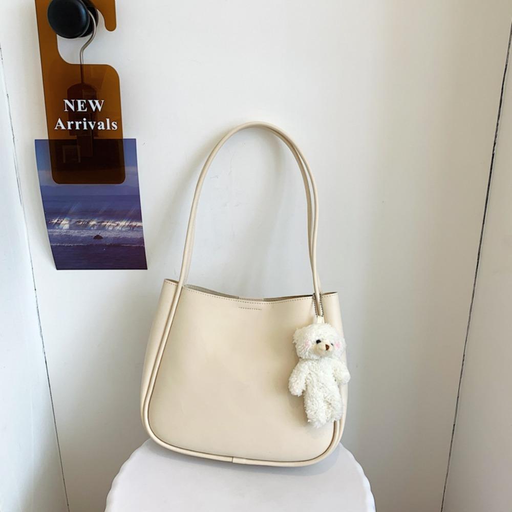 

Korean Style PU Leather Shoulder Bag Solid Color Tote Bag Popular Underarm Bag for Work Shopping белый