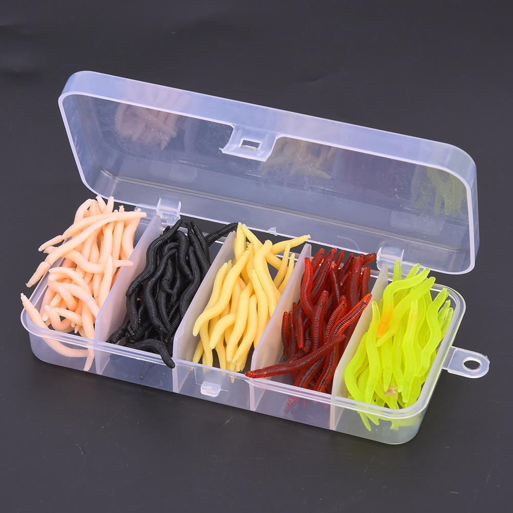 T0043 150PCS Silicone 4cm Multicolor Worm Soft Fishing Lures Lifelike Grub Baits Fish Tackle AccessoryFive Colours Mixed