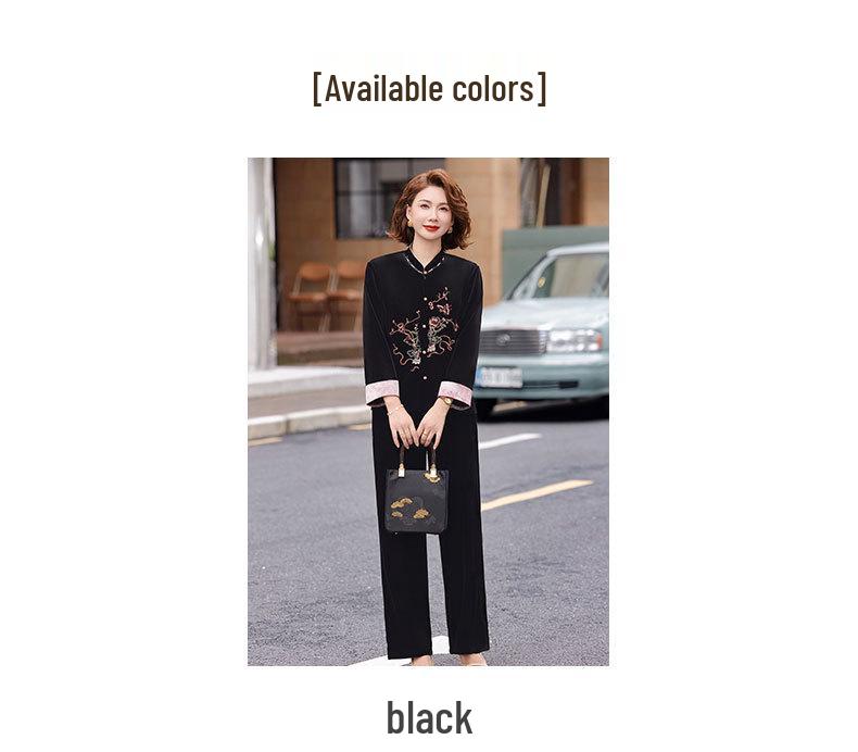Golden Velvet Two-Piece Suit for Women Aged 40-60 