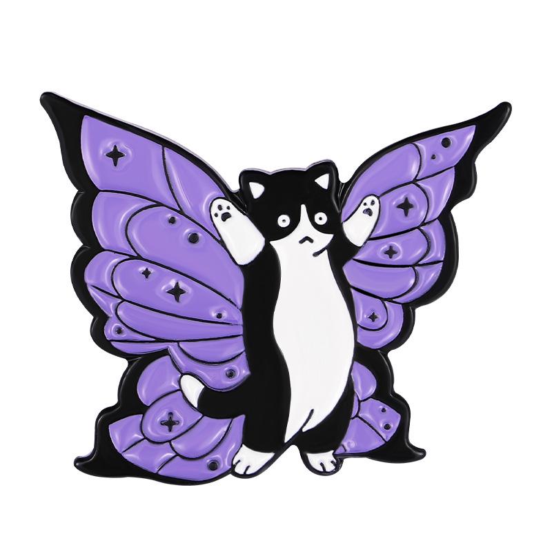 Creative Cartoon Purple Kitten Butterfly Wings Brooch - Cute Bag & Clothing Accessory
