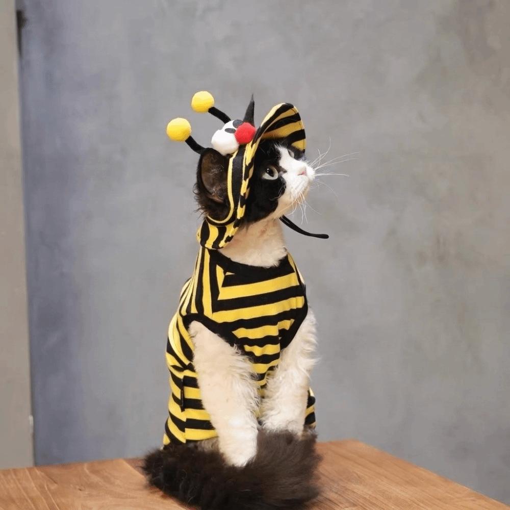 Breathable Bee Themed Cat Outfit Set Lightweight Cat Anti Shedding Vest Pet Bee Costume Daily Wear