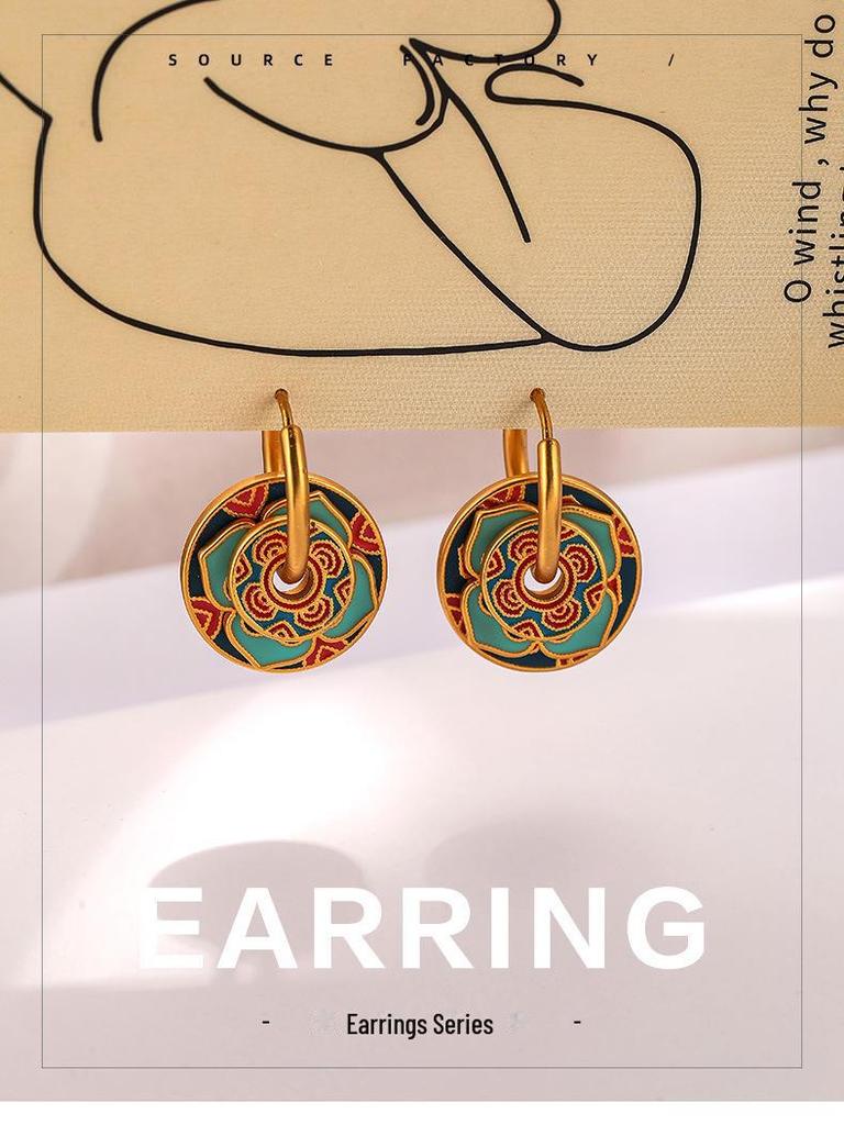 Chinese Style Multi-Wear Enamel Earrings: High-End Ethnic Retro Design for Women