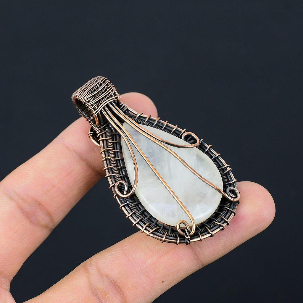 Moonstone 999 Copper Wire Wrapped Pendant, Handmade Gemstone Pendant, Gift For Mom Antique Jewelry