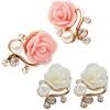 Koreanische Mode Rose Blume Harz Rose Ohrringe Neue Koreanische Damen Imitationsperle Kristall Ohrringe Großhandel Damen Zirkon