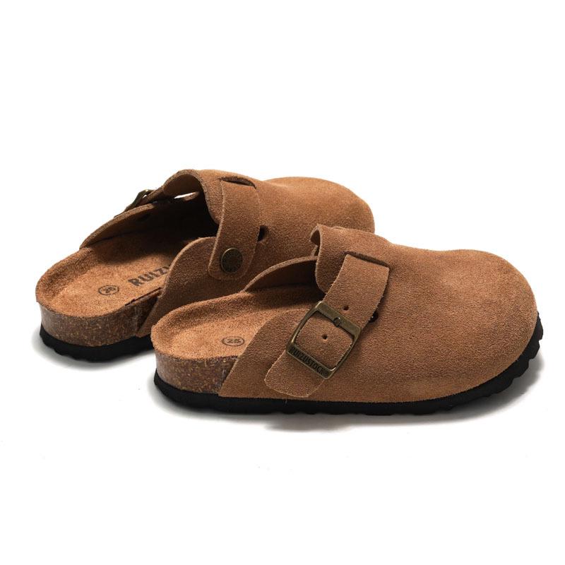 RUIZUSTOCK Kids' Cork Slippers: Soft Autumn/Winter Beach Shoes, Closed-Toe Matte Leather for Boys & Girls