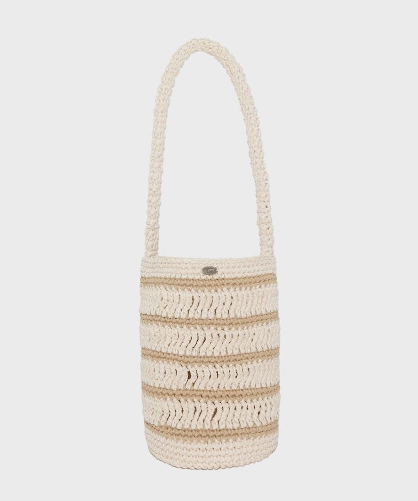 Slowslowly Moroccan Handmade Crochet Stripe Bucket Bag _ Cream
