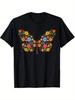 Black Flower Emperor Butterfly Tshirt for Men and Women Vivid and Colorful Digital Printed Short SleeveArt Butterfly and Flower