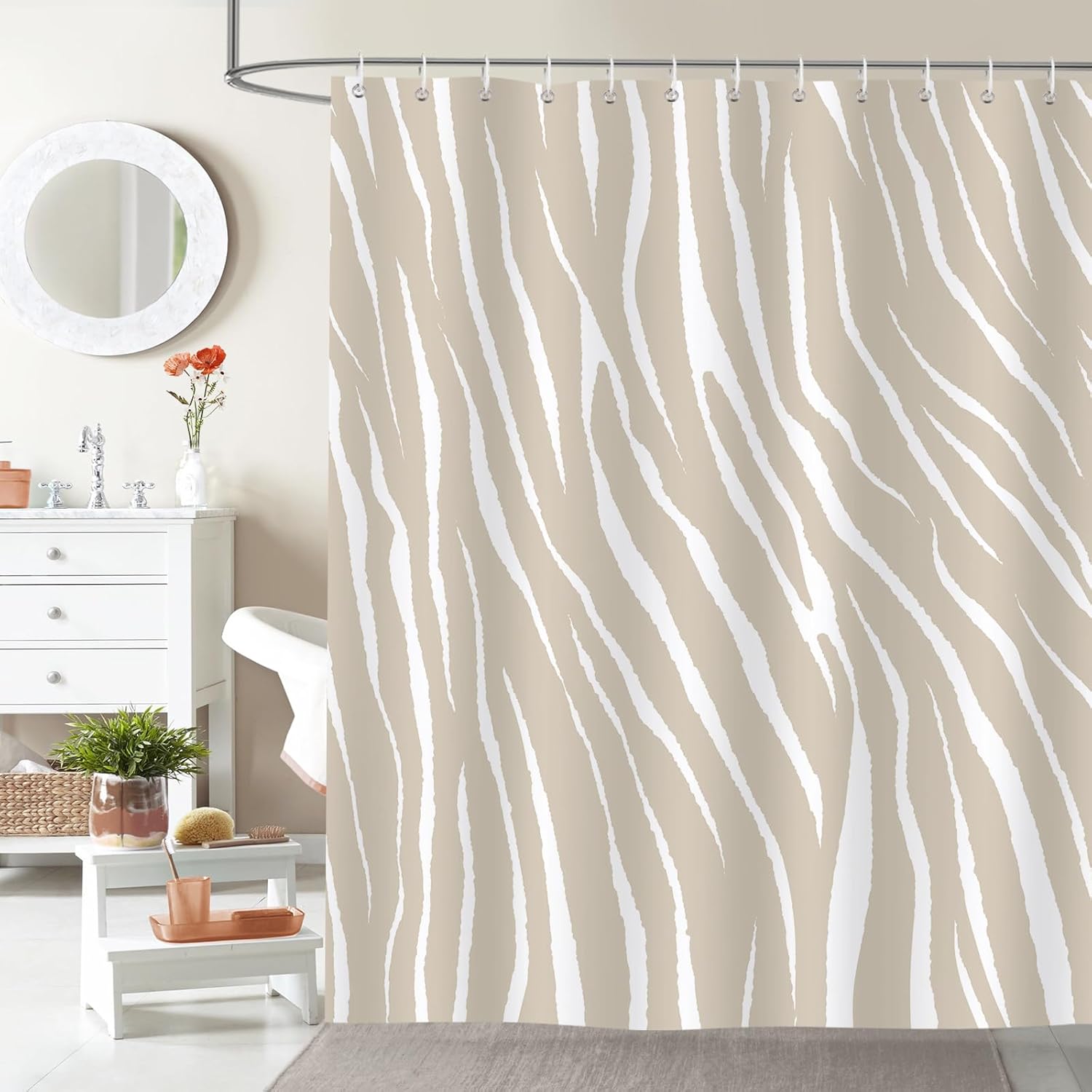 Blue Zebra Striped Shower Curtain Abstract Modern Shower Curtain for Bathroom Minimalist Decor Polyester Fabric with Hooks 90x180CM