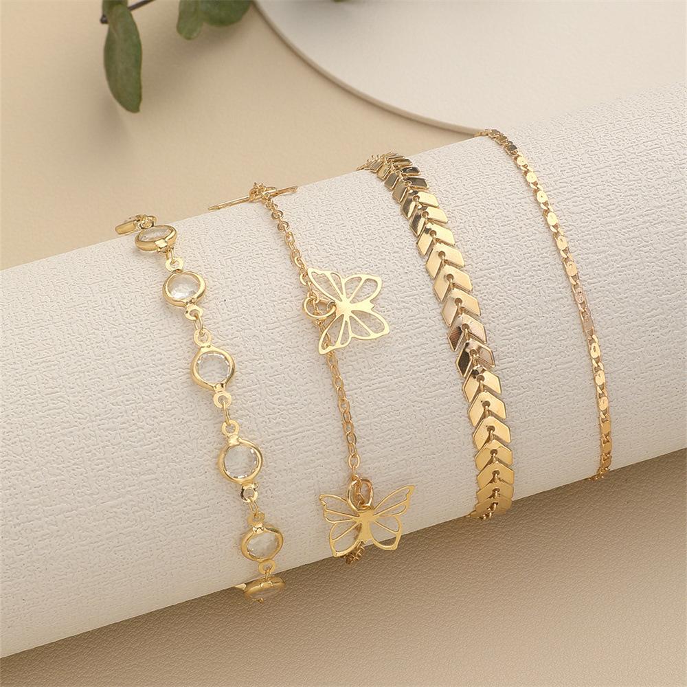 Aircraft Chain Hollow Butterfly Anklet Women's Beach Wind Fashion Popular Diamond Four-piece Set