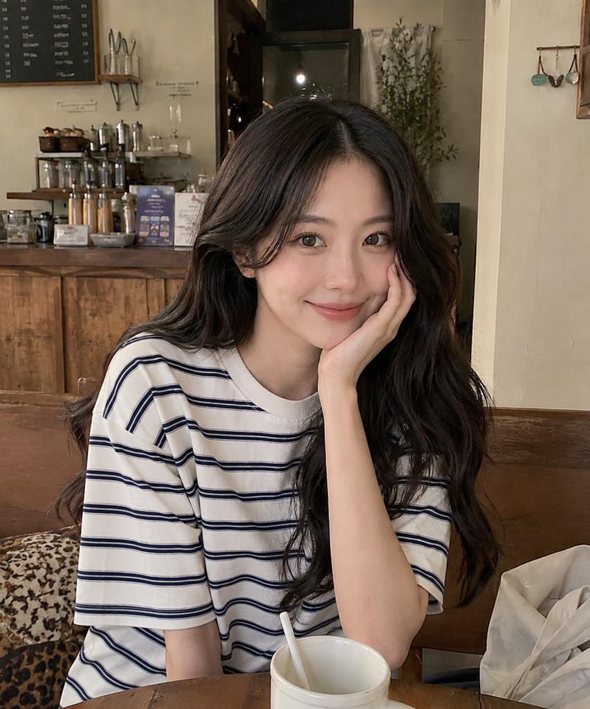 Sayu Striped Biscuit Short Sleeve T-Shirt Ivory