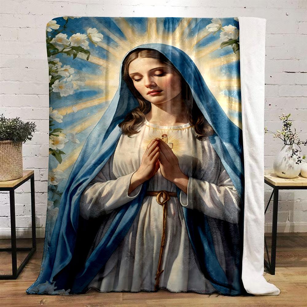 Blessed Virgin Mary Prayer Floral Blanket  Printed Blanket for Living Room Bed Couch lunch break Soft Cozy Blanket for Friend's festival Gift