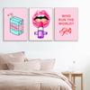 Feminist Fashion Art Pink Girl Power Wall Art Canvas Painting Prints Girls Gift Modern Pictures Living Room Bedroom Wall Poster No Frame