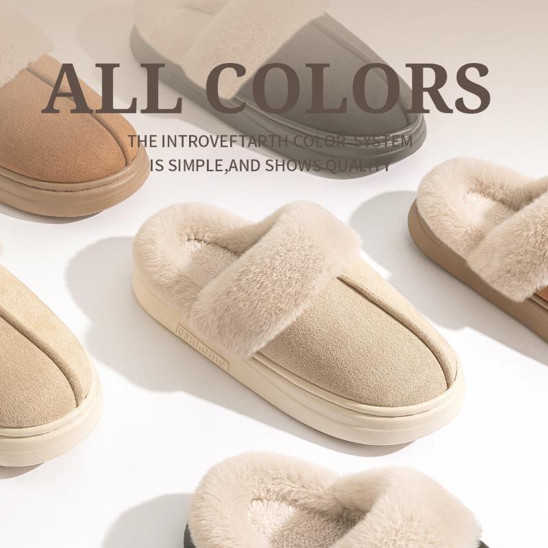 Cotton slippers women's autumn and winter indoor home thick bottom office replacement fluffy slippers