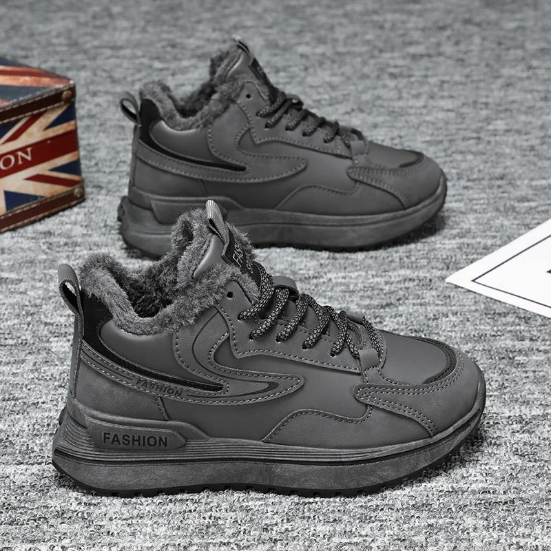 FashionMen's Shoes Lace Up Fashion Winter Anti Slip Snow Boots Outdoor Plush Hiking Shoes High Quality Boots Fur Casual Shoes For Men