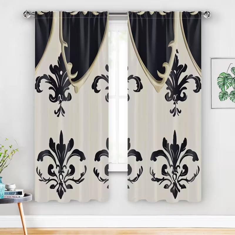 2 Pcs Retro pattern print curtains,suitable for bedroom,living room kitchen decoration,home decoration,window curtain