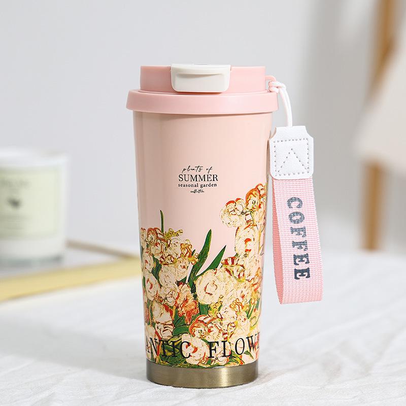 Lily of the Valley Double-Wall Thermos Cup with Straw - Student & Car Friendly