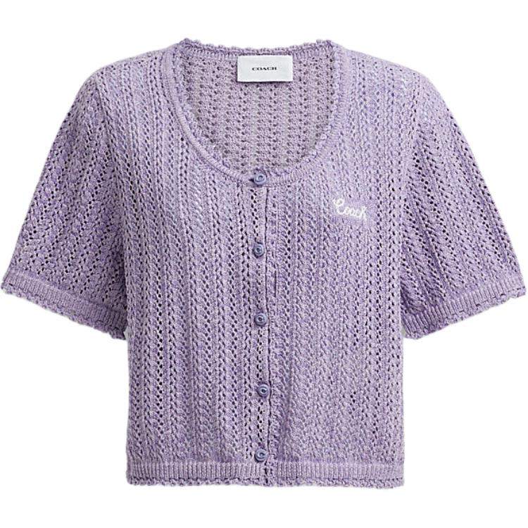 

Coach SS24 Solid Color Round Neck Hollow Short Sleeve Knit Top Women tops Lilac CR721-LIL S