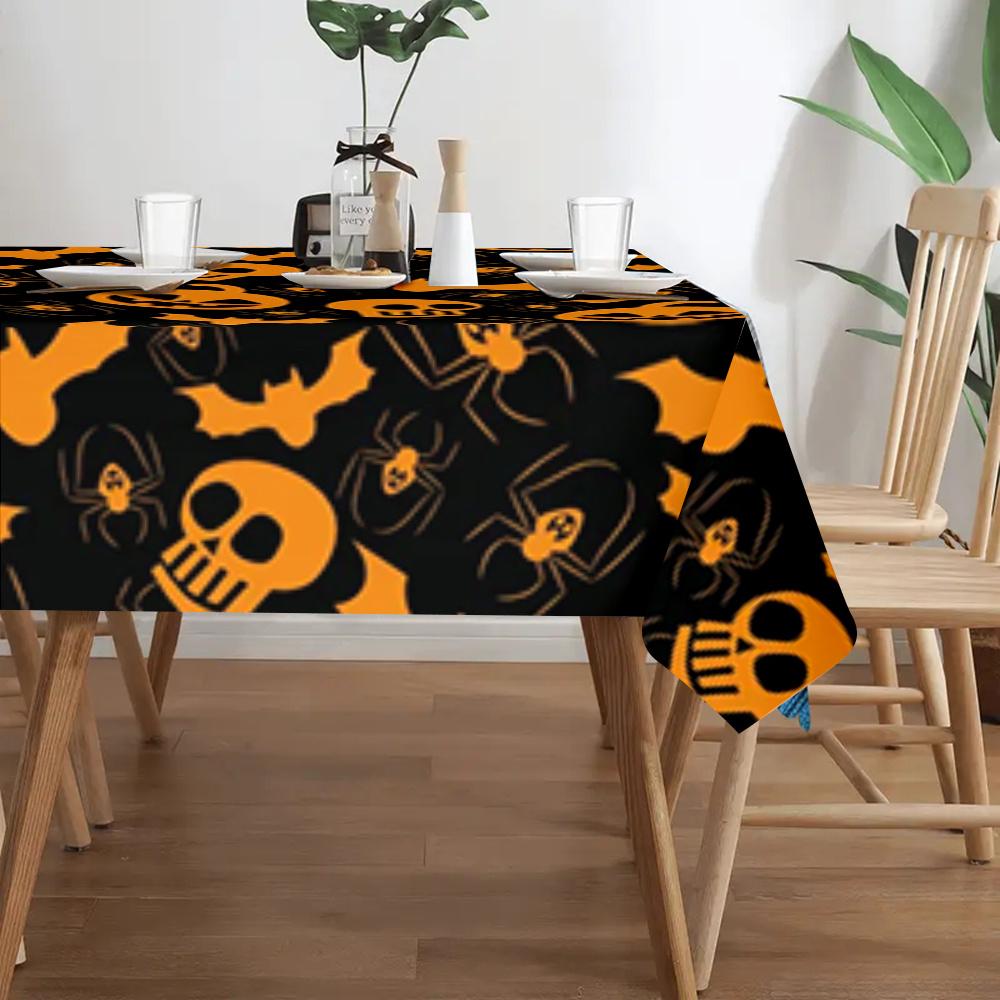Halloween tablecloth with pumpkin, bat and spider web patterns - durable polyester square tableclothzyc