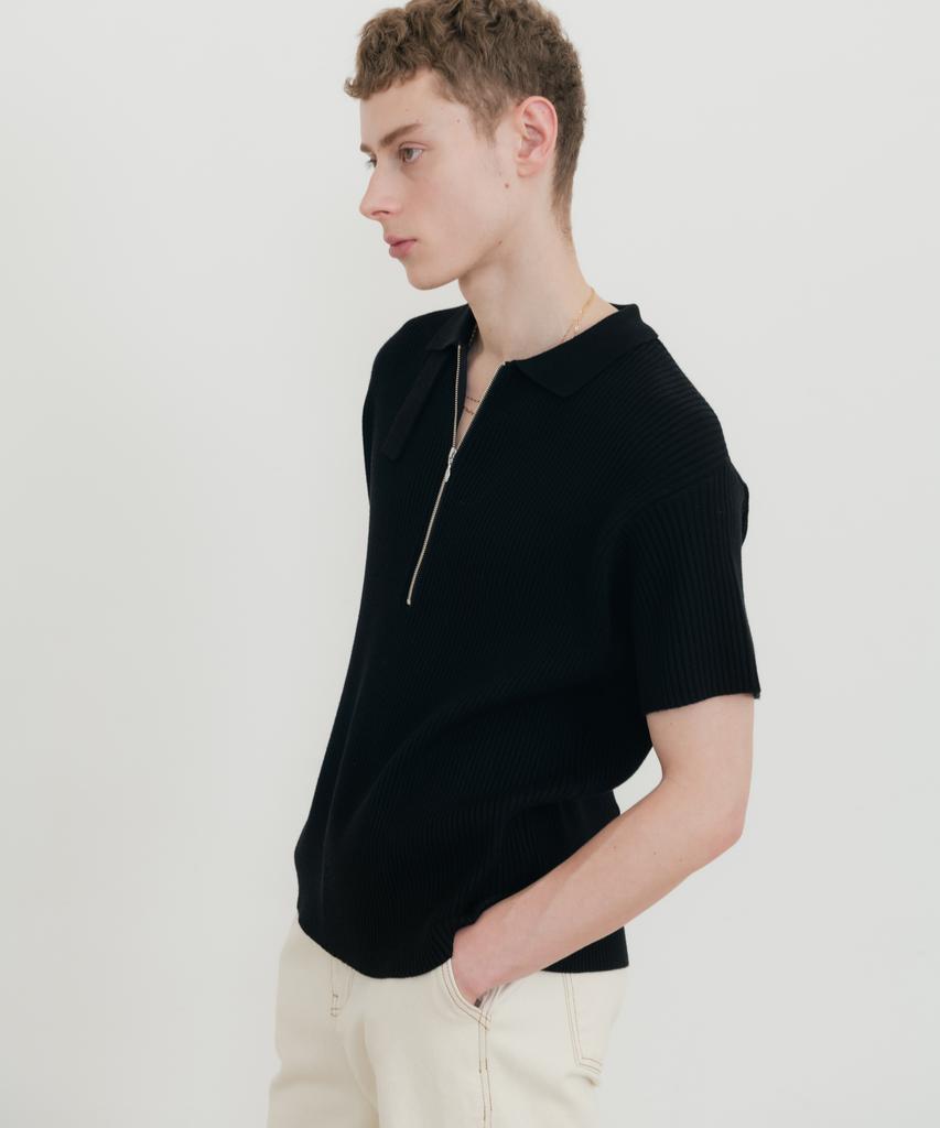 SSIN AND LEE Lounge Half Knit Polo Shirt Black