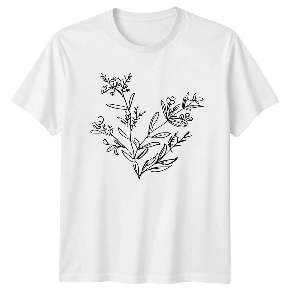 Hand Drawn Wildflower Botanical TShirt Line Art S