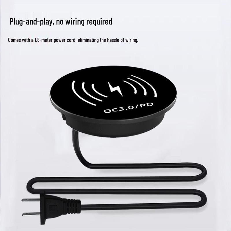 Built-in Wireless Charger Power Strip with Direct Plug-in for Hidden Desktop and Phone